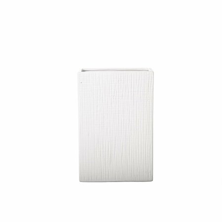 URBAN TRENDS COLLECTION Ceramic Rectangle Vase with Ridge Design Body, Matte White - Small 11036